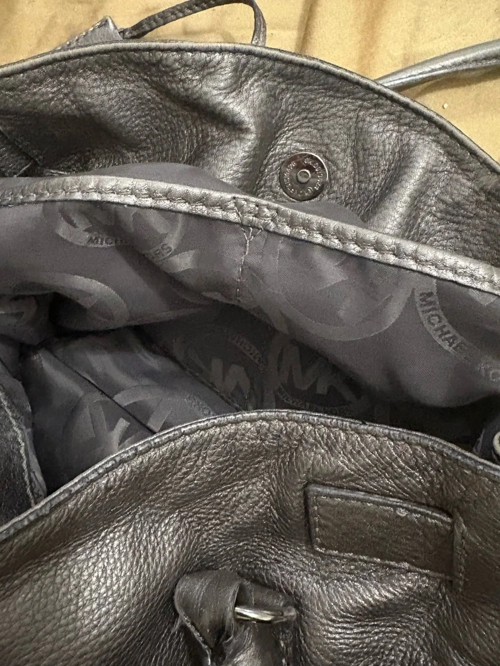 Michael Kors Metallic Charcoal Hamilton Leather Shoulder Bag with Chain Accents